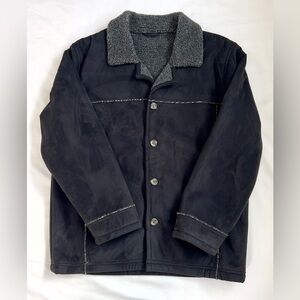 Bill Blass Platinum Men’s Black Button Down Warm Coat with Dark Grey Size Large